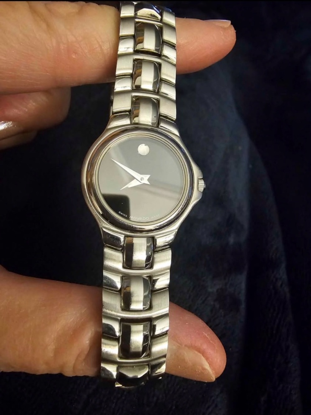 Movado Silver-Tone Bracelet Watch with Black Dial